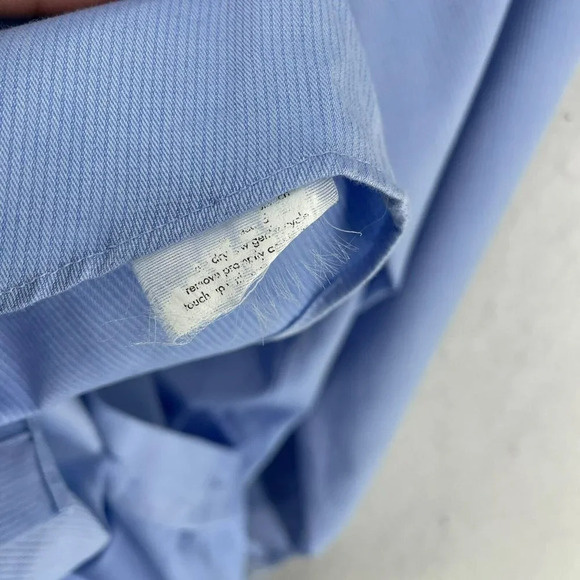 Calvin Klein Button Up Shirt Men's Sz 15 Sky Blue Striped Slim Non-Iron Two Ply - Picture 12 of 13